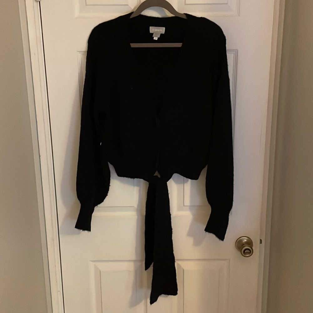 FINDERS v neck cropped sweater with tie